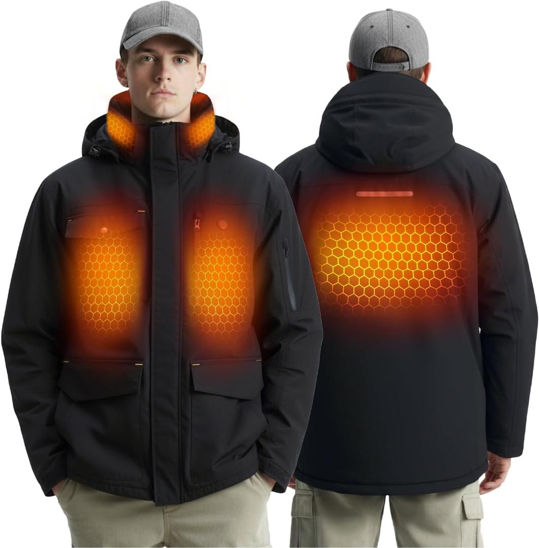 InoKraft Heated Jacket for Men with Rechargable Battery and USB-C Cable, Winter Outdoor Soft Shell Electric Heating Coat