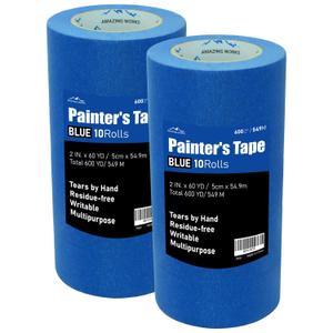 10 Rolls Painters Tape 2 inch Wide, General Purpose Blue Painters Tape, 2 Inches X 60 Yards Blue Masking Tape for Indoor and Outdoor Use, Protects Surfaces and Removes Easily, 600 Yards in Total