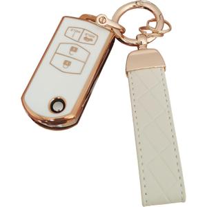 For Mazda Key Fob Cover Remote Key Case Fit For Mazda 2 3 5 6 CX-5 CX-7 CX-9 RX-8 MX-5 Miata (4-button White)