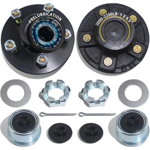 2 Sets Trailer Hub Kit 5 Bolt 4.5 L44649 Brearing and 1.25" I D Grease Seal,Trailer Axle Kit for 2000 lb 5 Lug Pre-Installed and Lubricated Trailer Hub Fits 1-1/16" Straight Spindle with Cap and Plug