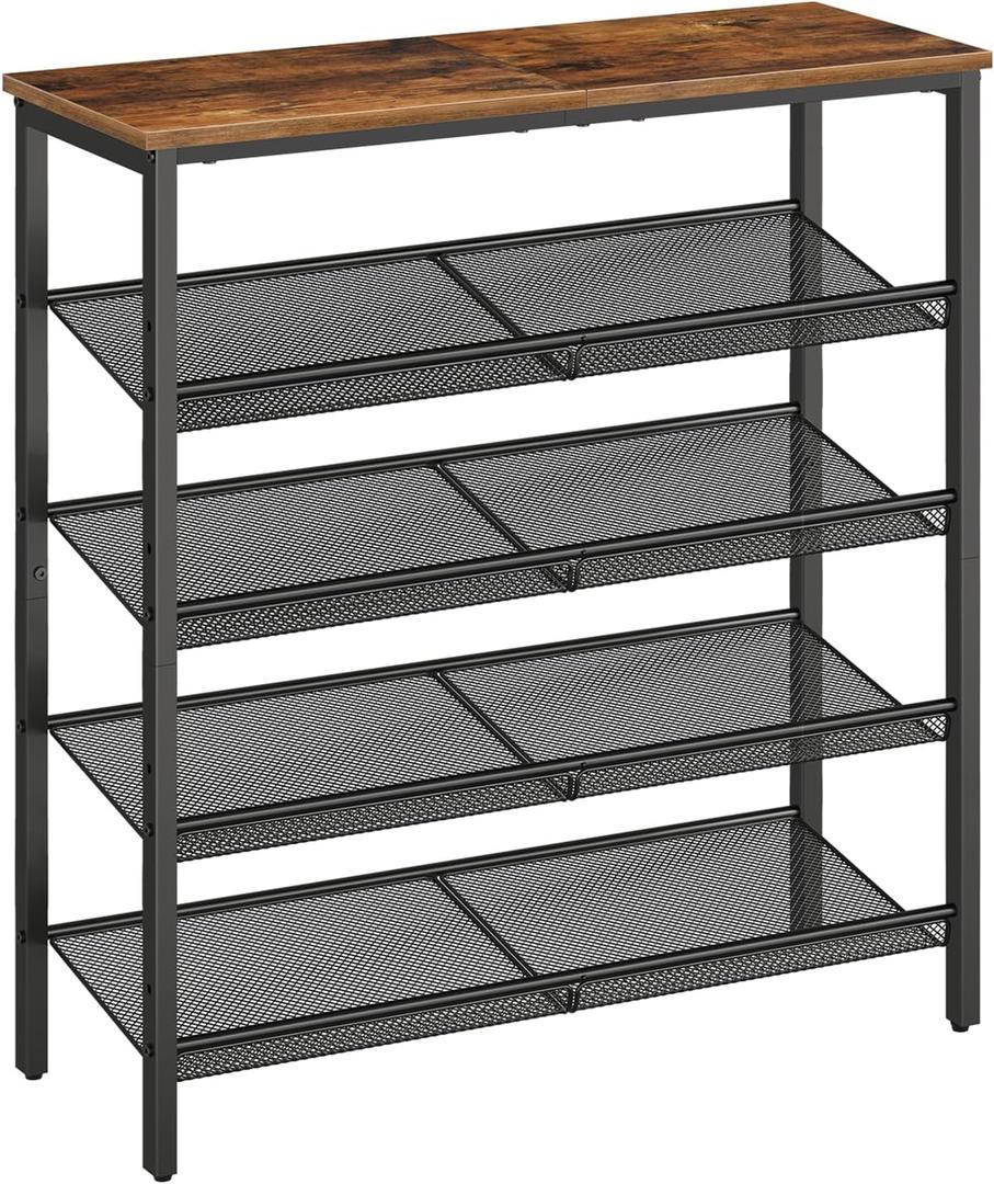 HOOBRO Shoe Rack for Entryway, 5-Tier Shoe Organizer with Adjustable Mesh Shelves, 16-20 Pairs of Shoes, Spacious Floor Mount, Metal, Industrial, Shoe Shelf for Closet, Rustic Brown BF12XJ01, 29.5"w X 11.8"d X 31.8"h