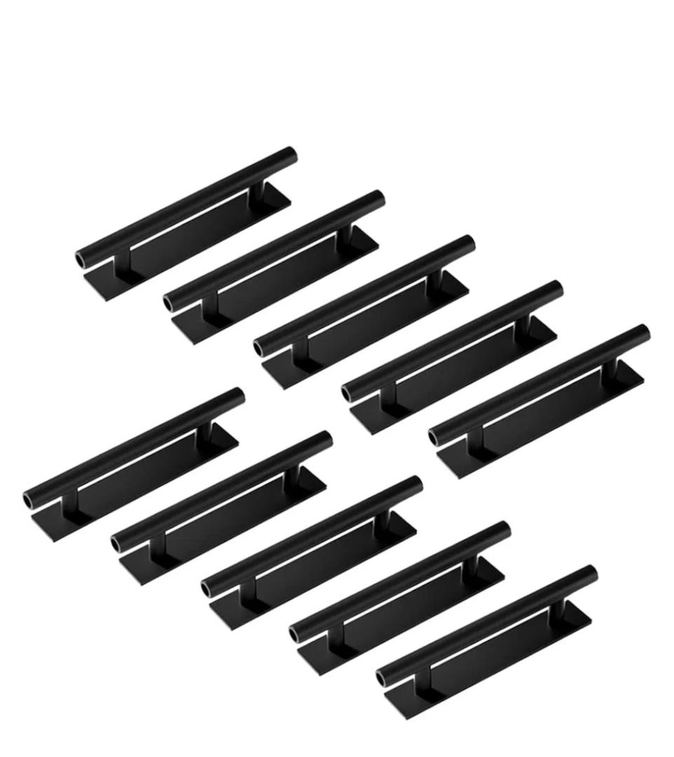 10 Pack Self-Stick Push Pull Helper ABS Plastic Wardrobe Handle Instant Cabinet Drawer Furniture Handles (Black)