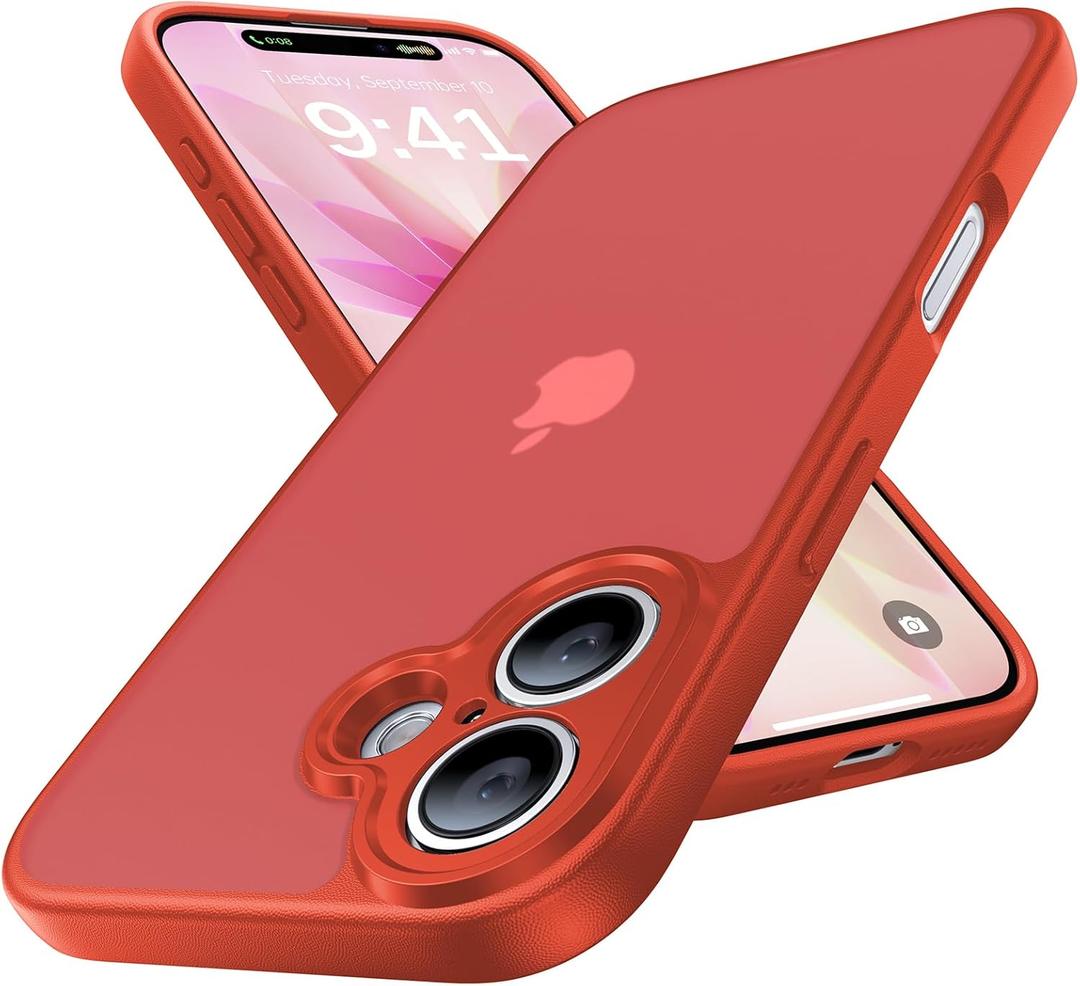 for iPhone 17 Case, [Ribbed Non-Slip Sides] [Military-Grade Drop Protection] [Full Camera Protection] Anti-Yellow Soft-Touch Shockproof Slim Phone Case for iPhone 17, Red