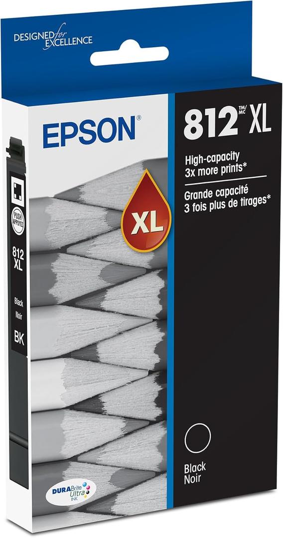 EPSON 812 DURABrite Ultra Ink High Capacity Black Cartridge (T812XL120-S) Works with WorkForce Pro WF-7310, WF-7820, WF-7840, WorkForce EC-C7000