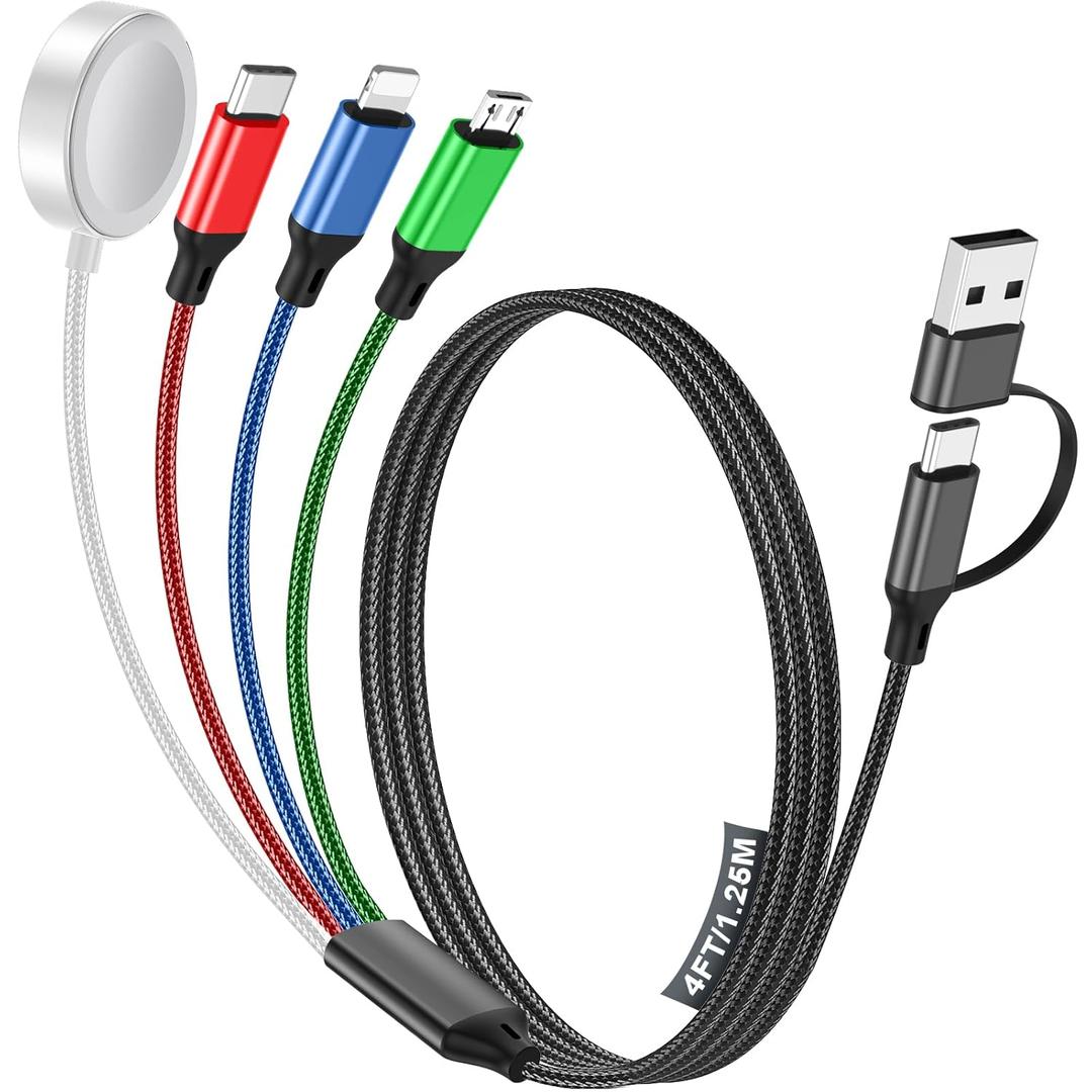 Travel Essentials,Multi Charging Cable for Apple Watch Charger/iPhone Charger/Samsung Charger,Type C Cable Cord for iWatch Ultra/10-2/iPhone 17-11/Samsung S25-S20,Android Phone,Car[1.2M]-Multicolor