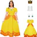 PAINEOMN Princess Dress for Women Halloween Princess Cosplay Costume Crown Earrings Gloves Set Adult Fancy Dress Suit (3X-Large)