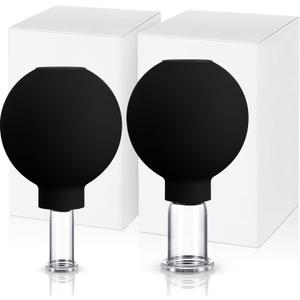 Nuanchu 2 Pieces Facial Cupping Set, Glass Cupping Cups Glass Silicone Cups Vacuum Suction for Face Skin Back Shoulder Muscle(1 Inch and 0.65 Inch Diameter,Black)
