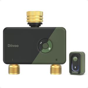 Diivoo Brass WiFi Sprinkler Timer 2 Zone, Smart Water Timer for Garden Hose Remote Control,Compatible with Alexa and Google Home,12 Irrigation Plans,Rain Delay & Manual Watering for Garden,Lawn,Yard