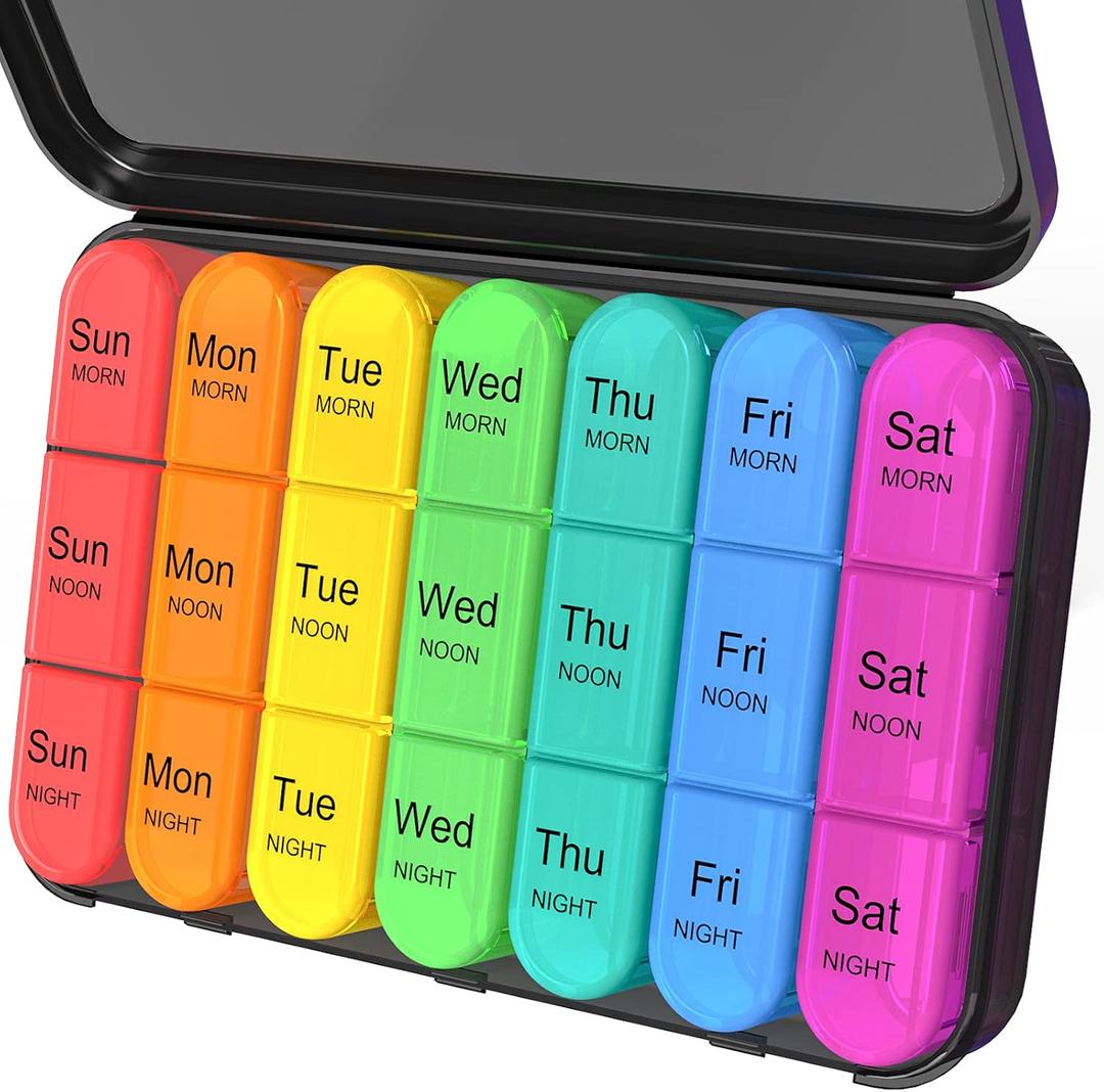 Daviky Pill Organizer 3 Times a Day, Daily Pill Box 7 Day, Weekly Cases Medicine Organizers to Hold Vitamins and Medication