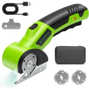 Cordless Electric Scissors 4.2V Rechargeable Cardboard Cutter with 2000mAh Battery, LED Light, Safety Lock, A Replacement Blade, Box Cutter for Cardboard, Cloth,Plastic and Thin Carpet