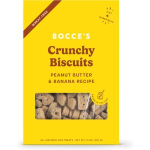 Bocce's Bakery Oven Baked PB & Banana Recipe Treats for Dogs, Wheat-Free Dog Treats, Made with Real Ingredients, Baked in The USA, Natural Peanut Butter & Banana Biscuits, 14 oz (EXP 03/01/27)