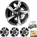 10L0L Golf Cart Wheel Covers Hub Caps for Yamaha, EZGO, Club Car, 8 Inch Snap-on Installation, Set of 4 (Silver-Black)