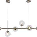 KCO Lighting 6 Light Bubble Glass Pendant Light Mid Century Modern Globe Sputnik Chandelier Linear Chandelier Lighting Brushed Nickel Hanging Light Fixture for Kitchen Island Dining Room (Silver+Clear)