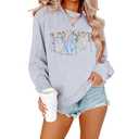 BANGELY Magical Sweatshirt Women Cute Embroidered Magic Princess Sweater Family Vacation Shirt Casual Long Sleeve Top Light Grey, M