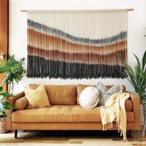 Flber Macrame Wall Hanging Macrame Wall Decor Large-Scale Tie-Dye Tapestry Living Home Room Wall Decor 57" Wx 35" L (Coffee)