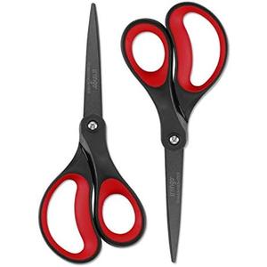 LIVINGO 2 Pack 8" Titanium Non-Stick Scissors, Professional Stainless Steel Comfort Grip, All-Purpose, Straight Office Craft Scissors for DIY(Red/Black)