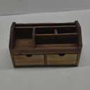 Rustic Torched Dark Brown Wood Desk Organizer Wooden Tabletop Stationery Holder Multiple Compartments Slots 2 Drawers Storage Cabinet Office Supplies Makeup Accessory Sorter Display Box Home