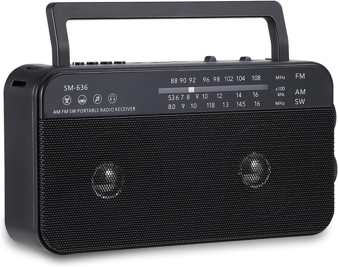 SEMIER Portable AM FM Shortwave Radio with Bluetooth Speaker Plug in Wall, 3X D Cell Batteries Or AC Power Transistor Radio with 2 Tone Mode, Double Loud Speakers, Support AUX/USB/TF Card Play