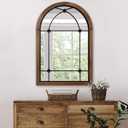 blue page 36x24 Inch Arched Wall Mirror with Rustic Wood Frame, Farmhouse Window Pane Mirror for Entryway, Bathroom Vanity and Living Room Decor, Dot Brown