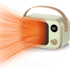 Space Heater, Desktop Heater, Space Heater Indoor, Electric Heater, Room Heater, PTC Heater with Temperature Display Screen, Small Electric Heater for Indoor Household Bedroom Desktop (Green)