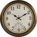 16 Inch Large Outdoor Clock, Waterproof Wall Clock with Thermometer, Battery Operated Silent Non-Ticking Vintage Wall Clock Quartz Round Clock Home Decor,Brown