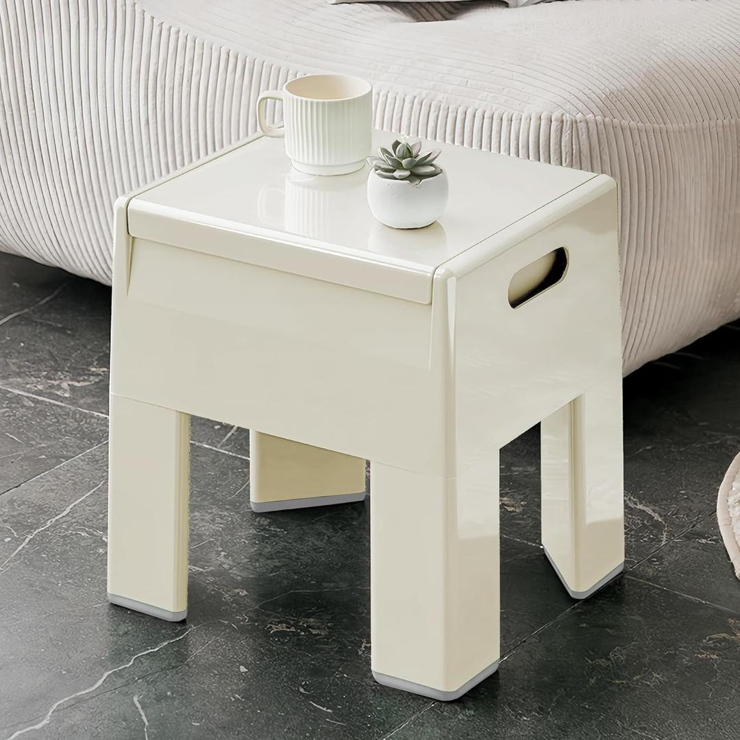 Nightstand Bedside with Storage Space, Multifunctional Colorful Plastic End Table Small Side Table for Bedroom, Dorm and Small Spaces, Easy Assembly(14.7" D x 11.8" W x 15.8" H, White)