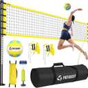 Portable Volleyball Net Set for Backyard, Beach & Outdoor - Regulation Size, Height-Adjustable Poles, PU Volleyball with Pump, Carrying Bag (Yellow)