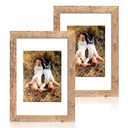 8x12 Picture Frame Set of 2, Rustic Brown Wood Frame with High Definition Glass, Display Pictures 6x8 with Mat or 8 x 12 without Mat for Horizontal or Vertical Tabletop and Wall Mounting