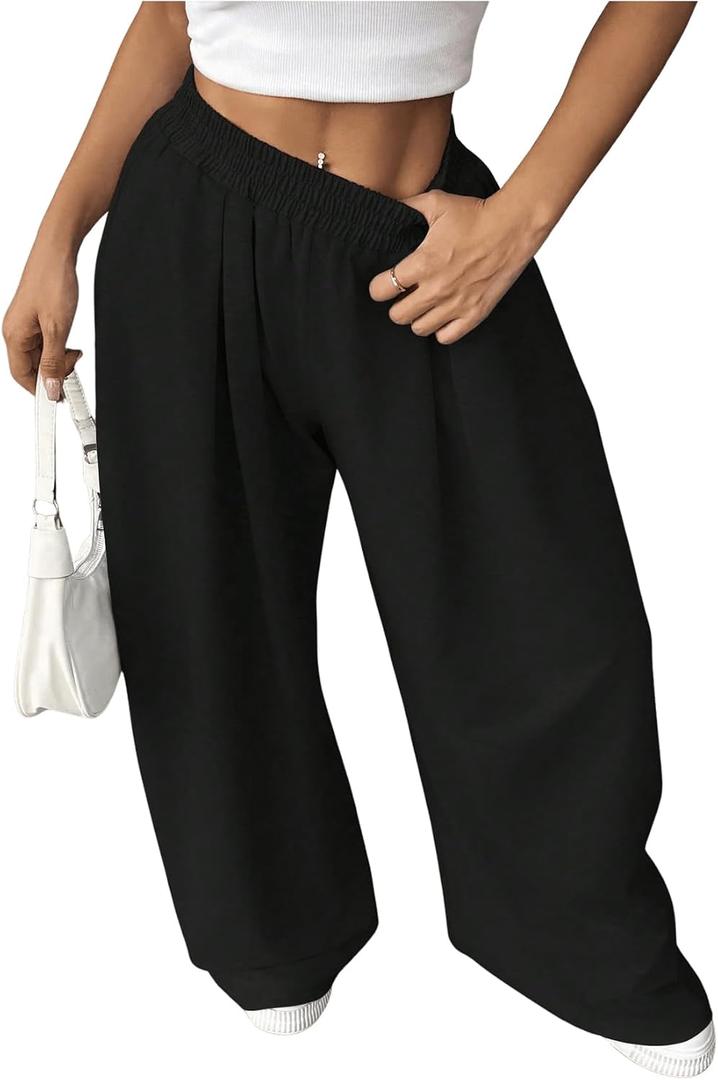 SweatyRocks Women's Wide Leg Baggy Sweatpants Oversized Athletic Trousers (Black, M)