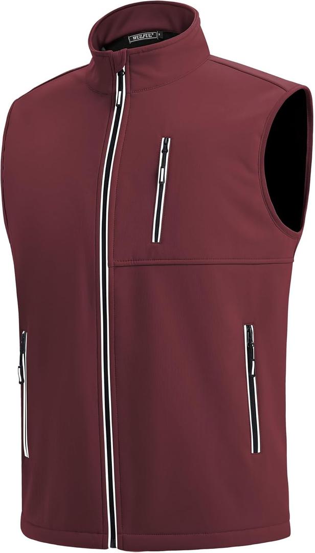 WULFUL Men's Windproof Lightweight Golf Vest Outerwear with Pockets, Softshell Sleeveless Jacket for Travel Hiking Running (Large)