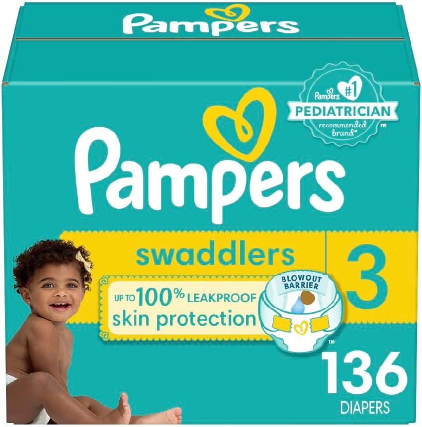 Pampers Baby Diapers - Swaddlers - Size 3, 136 Count, Ultra Absorbent Disposable Infant Diaper