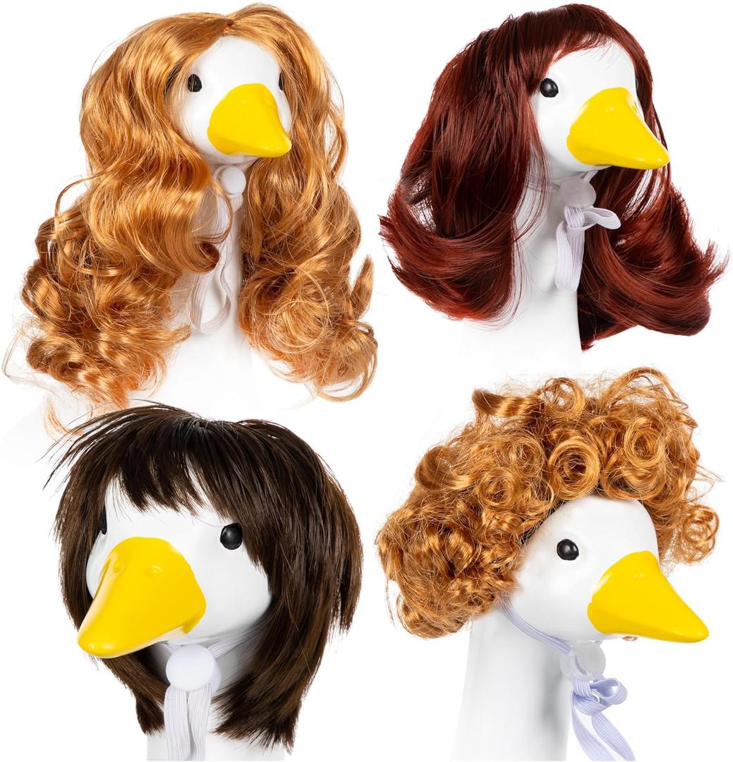 4 Pcs Porch Goose Wigs - Cute Lawn Porch Goose Statue Braid Wig & Garden Goose Outfits Wigs Accessories for Outdoor Garden Patio Yard Goosey Decoration