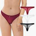 Varsbaby Women's Sexy Sheer Panties Thongs Mesh G-Strings Low Rise Brief Underwear, 3-Pack S
