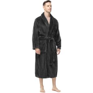 Yurhap Mens Fleece Robe, Soft Plush Robe for Men, Fluffy Bathrobe with Belt & 2 Pockets (Large-X-Large, Dark Grey)