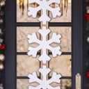 Winter Snowflake Hanging Door Sign Winter Rustic White Snowflake Wooden Hanging Sign Wreath Plaque Decorations for Front Door Porch Home Decor