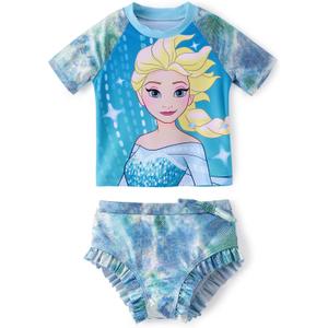 Disney Princess Frozen Marvel Elsa Minnie Toddler Girl Swimsuit Tankini Bathing Suit 2 Piece Swimwear UPF 50+ Rashguard (Blue)