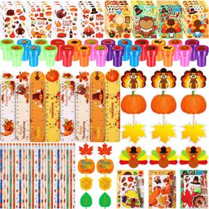 Epakh 192 Pcs Fall Thanksgiving Party Favors Classroom Gifts Friendsgiving Goodie Bags Carnival Day Prizes Pumpkin Turkey Pencils Notepads Stamps Bulk for Autumn Themed Stationery Rewards Set (Fall)