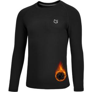G Gradual Youth Boys Compression Thermal Shirt Long Sleeve Fleece Undershirt for Boy Football Baseball Soccer Base Layer(Black, L)