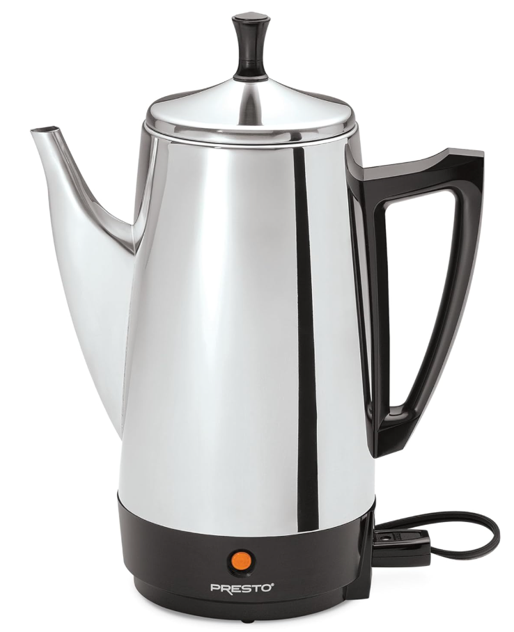 Presto 02811 Stainless Steel Electric Coffee Percolator  12Cups, EasyPour Spout, StayCool Handle, Make 212 Cups
