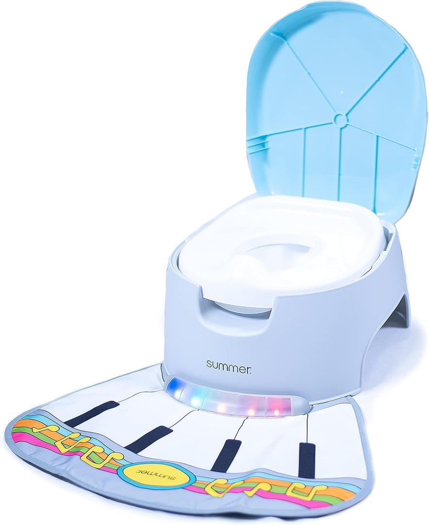 Summer Infant 3-in-1 Sit 'N Play Potty Training Toilet, Features Interactive Musical Foot Mat, Removable Pot and Splash Guard, Gray/ Blue