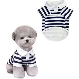 Striped Dog Shirts for Small Medium Dogs - Summer Mellow Collared Polo T Shirt Puppy Cotton Clothes Cats for Cute Boy Girl Pets, Navy Blue, Small