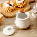 HASENSE Ceramic Honey Pot with Lid and Dipper Stick, 12 Ounce HoneyJar Dish for Home Kitchen, Farmhouse Honey Container for Mother's Day Gift, Dishwasher Safe, White