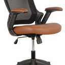 Ergonomic Office Chair with Mesh Back Rest, Height Adjustable with Flip Up Arms and Swivel, Mid-Back Task Home Office Chair, Brown