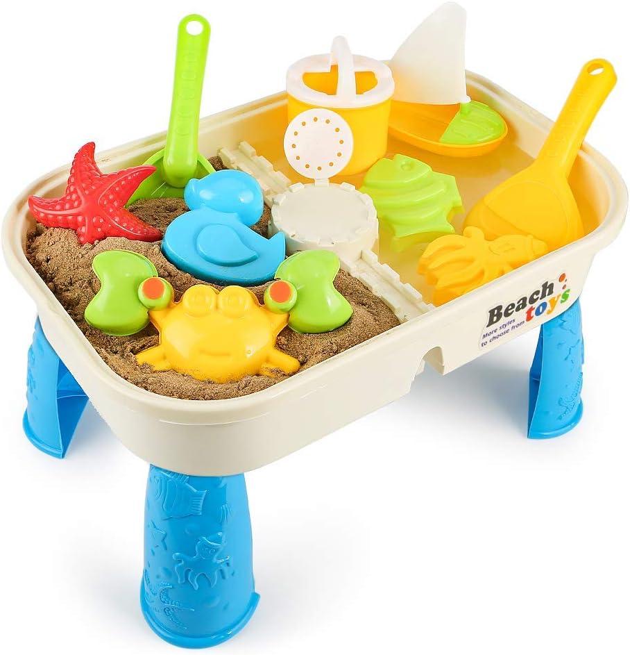 Beach Sand's Toys Set with Activity Table with Storage Compartment and Lid 10 Pieces