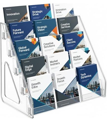 YEXEXINM 1 Pack 5 Tier Brochure Holder 12x13 Inch Acrylic Literature Display Stand Holds 3 Brochures in One Row Clear Pamphlet Holder Display Stand for Flyers Booklets Table Signs Office Store Home