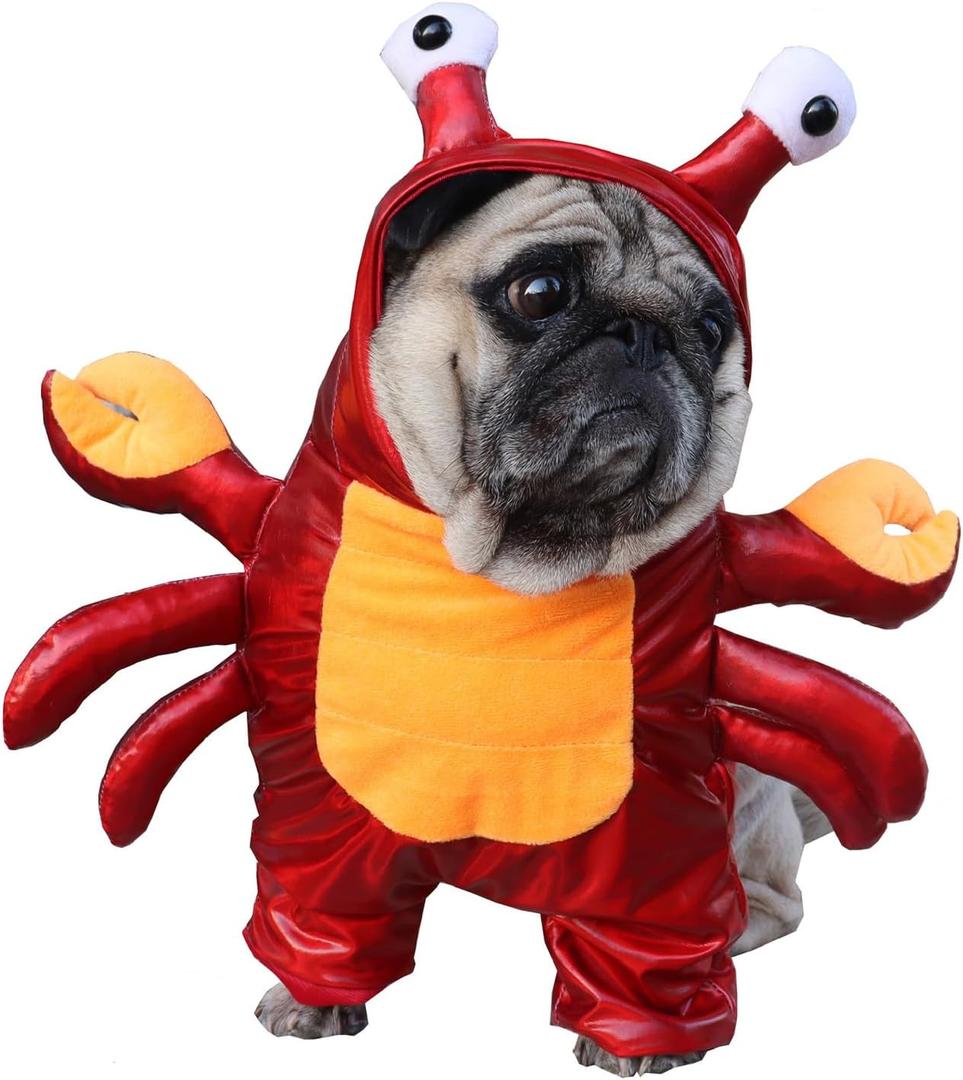 BAMY Halloween Dog Crab Costume Winter Pet Hoodie Funny Bulldog Apparel Cat Suit Puupy Clothes for Small Medium Dogs (S (Chest Circumference 15"))