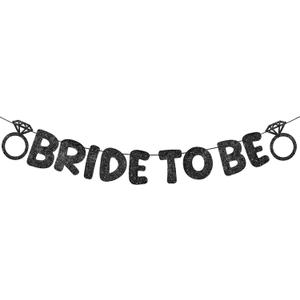 Breling Pre Strung Bride to Be Glitter Banner Bridal Shower Decorations Bride to Be Sign Bachelorette Party Banner Bridal Shower Garland for Engagement Wedding Party Decorations(Black)