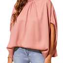 Verdusa Women's Knot Back Batwing Sleeve Mock Neck Shirts Blouse Top Coral Pink L (Pink)