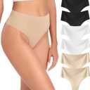 Wealurre Womens Underwear High Waisted Seamless Thongs for Women Breathable No Show Panties for Ladies 6 Pack (Medium, B2/W2/A2)