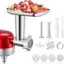 Meat Grinder Attachment for KitchenAid Stand Mixer, 15PCS Stainless Steel Meat Grinder Accessories for Kitchen Aid With 4 Grinding Plates, 2 Sausage Stuffer Tubes, 3 Grinding Blades, 1 Large Food Tray